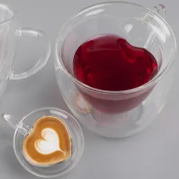 Termo sklenice na kávu HEART 240 ml / Transparentní