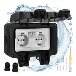 Venkovní elektrická zásuvka GARDENIA SCHUKO 2x230V / Černá matná