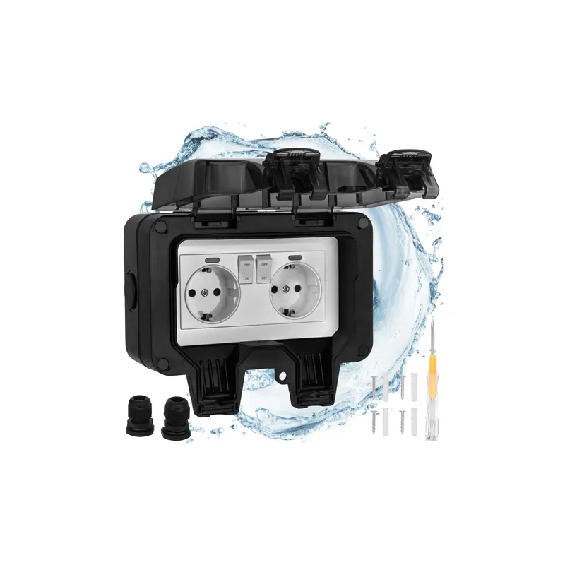 Venkovní elektrická zásuvka GARDENIA SCHUKO 2x230V / Černá matná