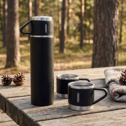 Designová termoska se 3 skleničkami 400 ml / Černá matná
