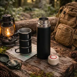 Designová termoska se 3 skleničkami 400 ml / Černá matná