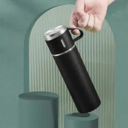 Designová termoska se 3 skleničkami 400 ml / Černá matná