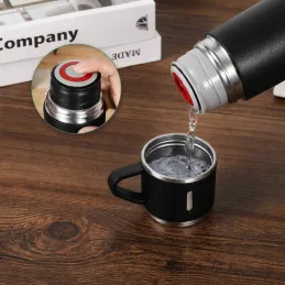 Designová termoska se 3 skleničkami 400 ml / Černá matná
