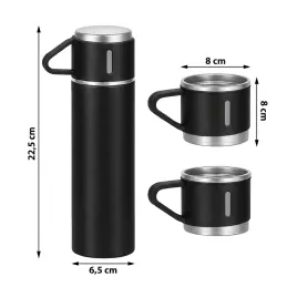 Designová termoska se 3 skleničkami 400 ml / Černá matná