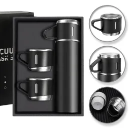 Designová termoska se 3 skleničkami 400 ml / Černá matná