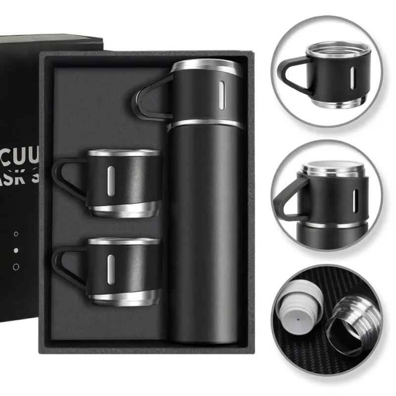 Designová termoska se 3 skleničkami 400 ml / Černá matná