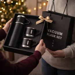 Designová termoska se 3 skleničkami 400 ml / Černá matná
