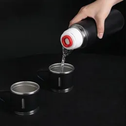 Designová termoska se 3 skleničkami 400 ml / Černá matná