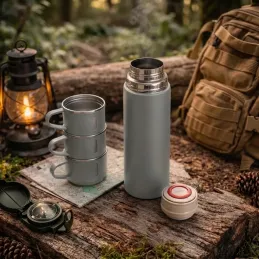 Designová termoska se 3 šálky 400 ml / Šedá