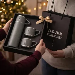 Designová termoska se 3 šálky 400 ml / Šedá