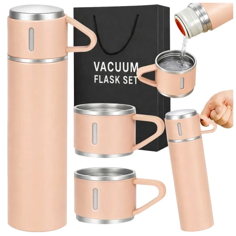 Designová termoska se 3 šálky 400 ml / Růžová