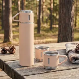 Designová termoska se 3 šálky 400 ml / Růžová