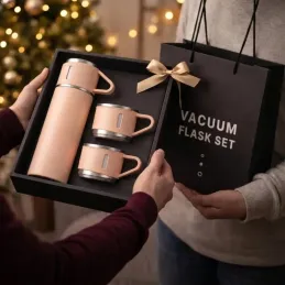 Designová termoska se 3 šálky 400 ml / Růžová