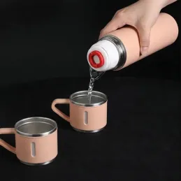 Designová termoska se 3 šálky 400 ml / Růžová
