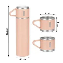 Designová termoska se 3 šálky 400 ml / Růžová