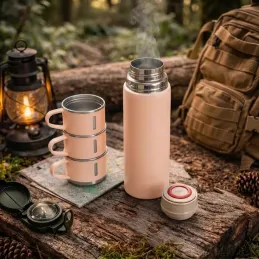 Designová termoska se 3 šálky 400 ml / Růžová