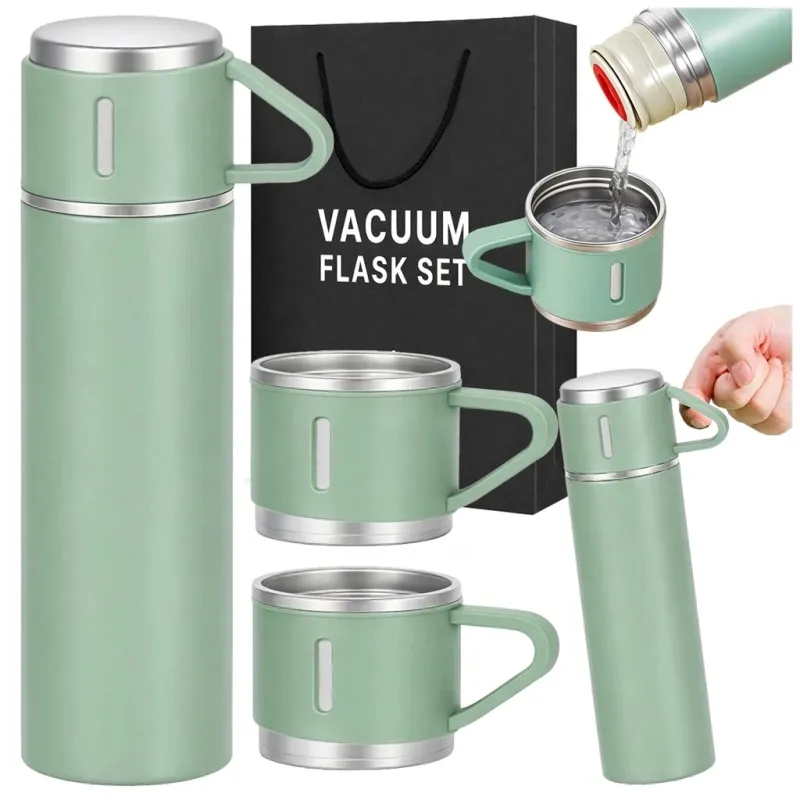 Designová termoska se 3 šálky 400 ml / Zelená