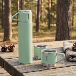 Designová termoska se 3 šálky 400 ml / Zelená