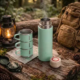 Designová termoska se 3 šálky 400 ml / Zelená