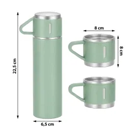 Designová termoska se 3 šálky 400 ml / Zelená
