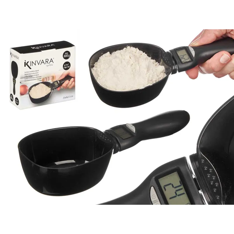 Kuchyňská naběračka s LCD displejem a váhou XXL / Černá matná