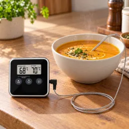 LCD teploměr na potraviny se sondou a magnetem / Černý
