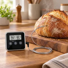 LCD teploměr na potraviny se sondou a magnetem / Černý